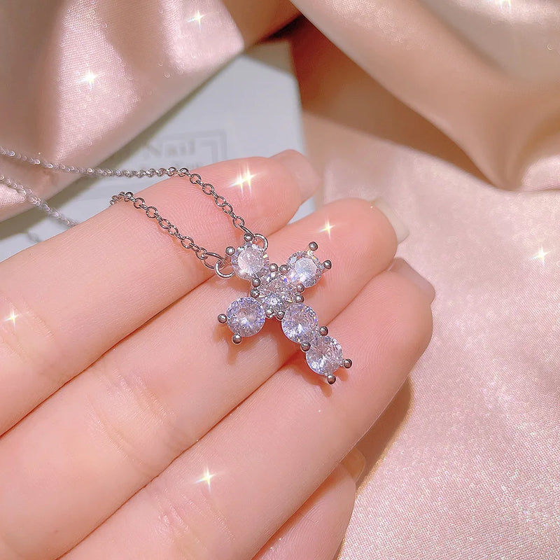 Zircon Stone Silver Plate Chain Necklace Women Pendant Long Jewelry Gift