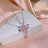 Zircon Stone Silver Plate Chain Necklace Women Pendant Long Jewelry Gift