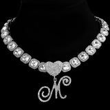 Cursive Letter Initial Tennis Chain Necklace Hip Hop Iced Out Crystal Cuban Link