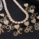 Cursive Letter Initial Tennis Chain Necklace Hip Hop Iced Out Crystal Cuban Link