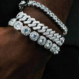 Prong Cuban Chain Bracelet Iced Out Hip Hop Bling Jewelry