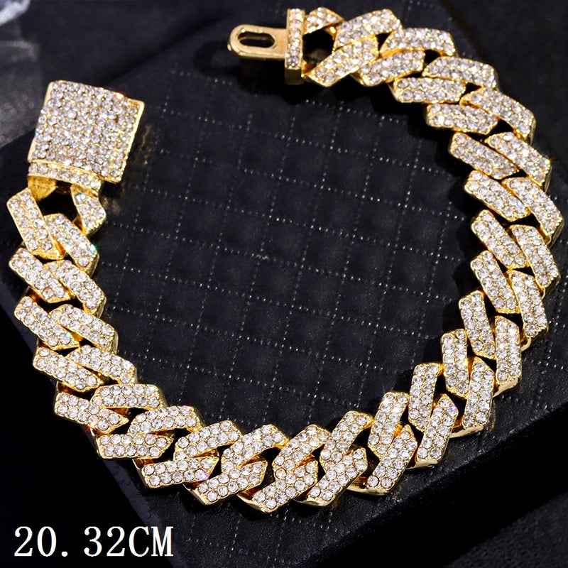 Prong Cuban Chain Bracelet Iced Out Hip Hop Bling Jewelry