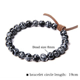 Amazonite Beads Bracelets Stretch Leather Charm Alabaster Stone