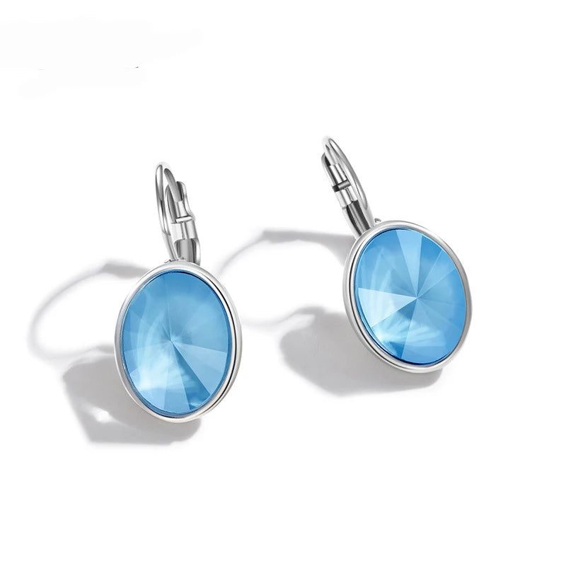 Austrian Crystals Round Circle Clip Earrings for Women Girls