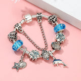 Crystal Starfish Beads Bracelet & Dolphin Pendant Snake Chain Charm Bracelet