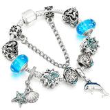 Crystal Starfish Beads Bracelet & Dolphin Pendant Snake Chain Charm Bracelet
