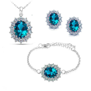 Crystal Stone Wedding Jewelry Sets For Brides Silver Necklace Set