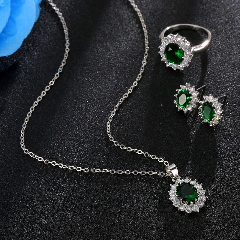 Crystal Stone Wedding Jewelry Sets For Brides Silver Necklace Set