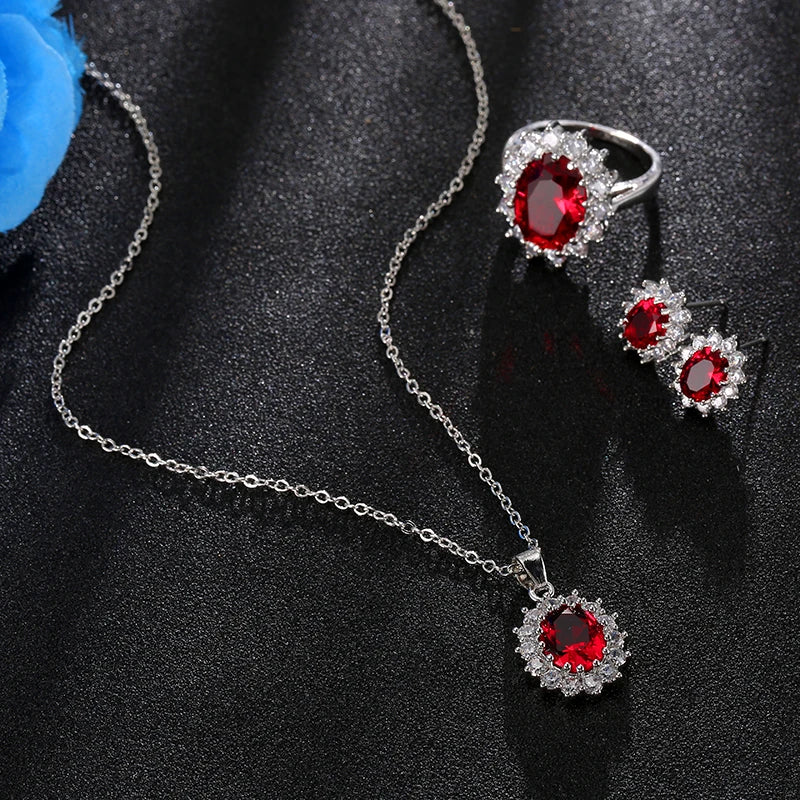 Crystal Stone Wedding Jewelry Sets For Brides Silver Necklace Set