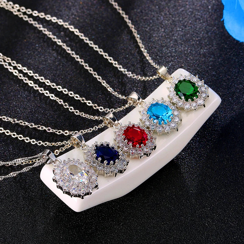 Crystal Stone Wedding Jewelry Sets For Brides Silver Necklace Set