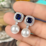 CZ Pearl Earrings for Women Wedding Party Dangle Jewelry