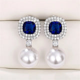 CZ Pearl Earrings for Women Wedding Party Dangle Jewelry