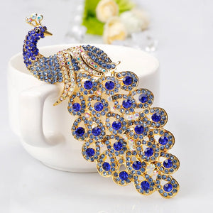 Peacock Rhinestone Brooch Crystal Bird Animal Pin