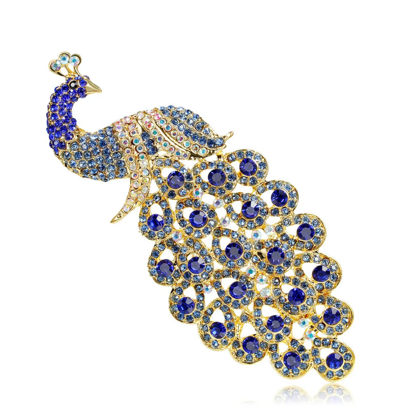 Peacock Rhinestone Brooch Crystal Bird Animal Pin