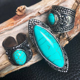 Turquoise Ring Vintage Tibetan Silver Finger Ring Women Wedding Jewelry