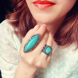 Turquoise Ring Vintage Tibetan Silver Finger Ring Women Wedding Jewelry