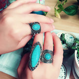 Turquoise Ring Vintage Tibetan Silver Finger Ring Women Wedding Jewelry