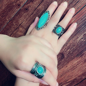 Turquoise Ring Vintage Tibetan Silver Finger Ring Women Wedding Jewelry