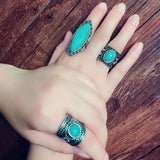 Turquoise Ring Vintage Tibetan Silver Finger Ring Women Wedding Jewelry
