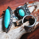 Turquoise Ring Vintage Tibetan Silver Finger Ring Women Wedding Jewelry