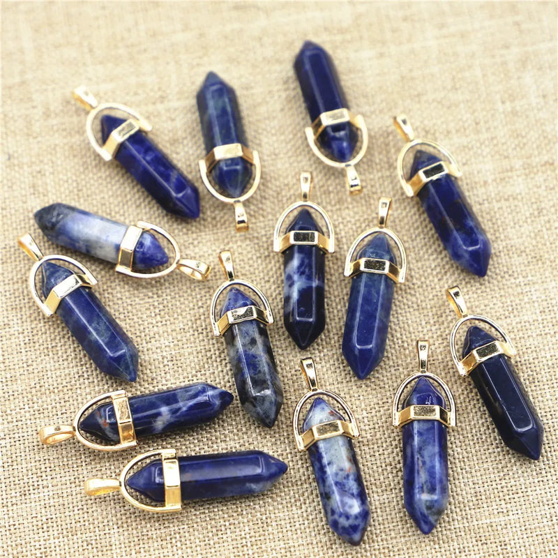 24-Piece Vein Natural Stone Pillar Pendant for DIY Decoration