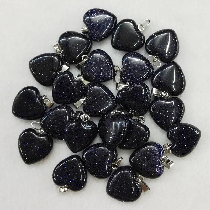50Pcs/lot Assorted Stone Heart Pendant Charms for Jewelry Making