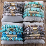 Bohemia Jewelry Beaded Crystal Charm 5pc Bracelets Set Women Gift