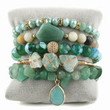 Bohemia Jewelry Natural Stone Crystal Glass Bracelet Chip Stone Bangle
