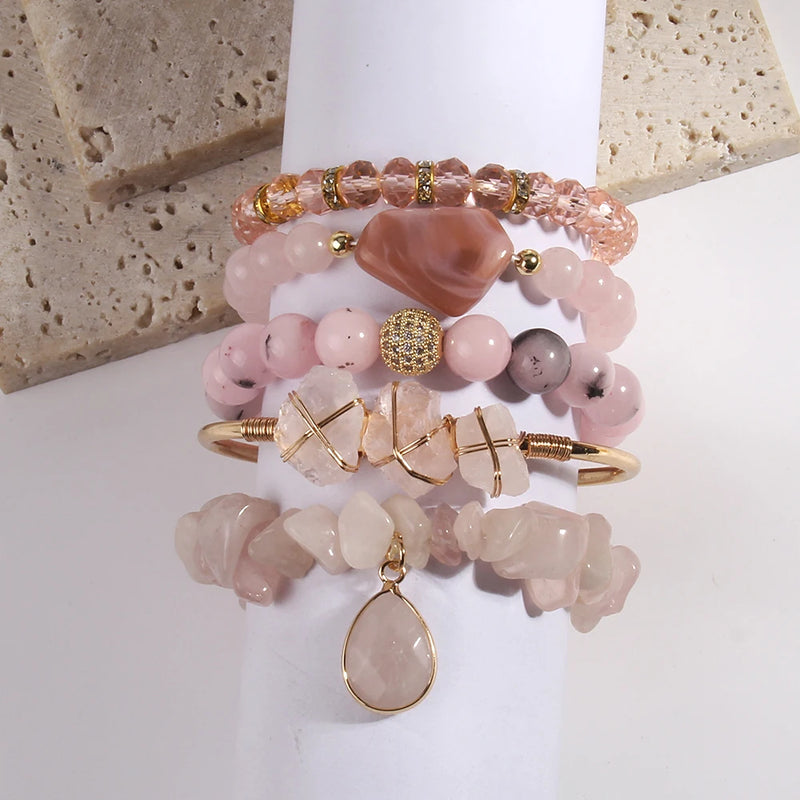Bohemia Jewelry Natural Stone Crystal Glass Bracelet Chip Stone Bangle