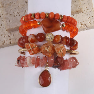 Bohemia Jewelry Natural Stone Crystal Glass Bracelet Chip Stone Bangle