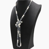 Boho Style Long Necklace Women Simulated Pearl Jewelry 36in