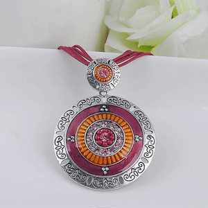 Bohemia Style Necklace Pendant Vintage Round Zinc Alloy Enamel