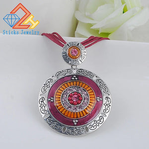 Bohemia Style Necklace Pendant Vintage Round Zinc Alloy Enamel