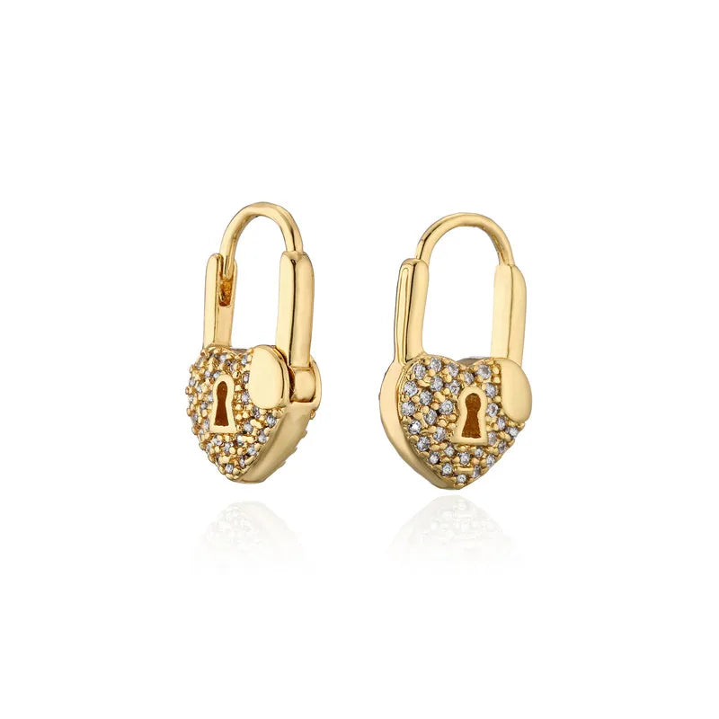 Boho Heart Lock Hoop Earrings Women Party Jewelry Brinco