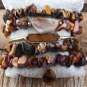 Bohemian Beaded Bracelet Natural Stone Shell Charm 5pc Stack Bangle Set