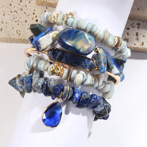 Bohemian Beaded Bracelet Natural Stone Shell Charm 5pc Stack Bangle Set