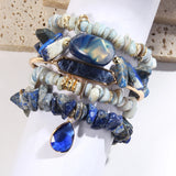 Bohemian Beaded Bracelet Natural Stone Shell Charm 5pc Stack Bangle Set