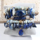 Bohemian Beaded Bracelet Natural Stone Shell Charm 5pc Stack Bangle Set