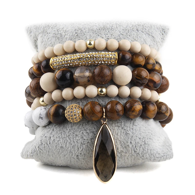 Bohemian Stone Beaded 5pc Bracelets Set For Women