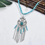 Boho Long Turquoise Tassel Pendant Necklace