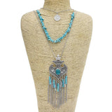 Boho Long Turquoise Tassel Pendant Necklace