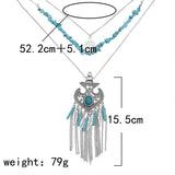 Boho Long Turquoise Tassel Pendant Necklace