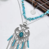 Boho Long Turquoise Tassel Pendant Necklace