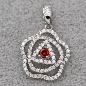 Bohemian Flower Pendant Red Zirconia Necklace Wedding Jewelry