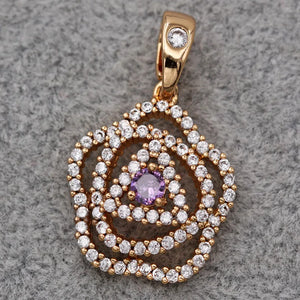 Bohemian Flower Pendant Red Zirconia Necklace Wedding Jewelry