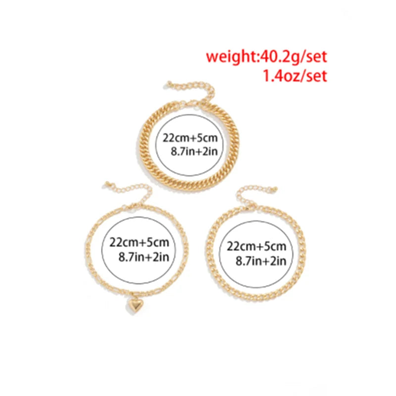 Bohemian Silver Heart Alloy Anklets for Women