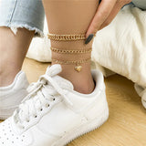 Bohemian Silver Heart Alloy Anklets for Women