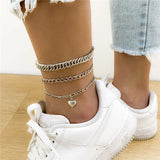 Bohemian Silver Heart Alloy Anklets for Women