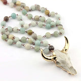 Boho Style Amazonite Stones Rosary Chain Necklace