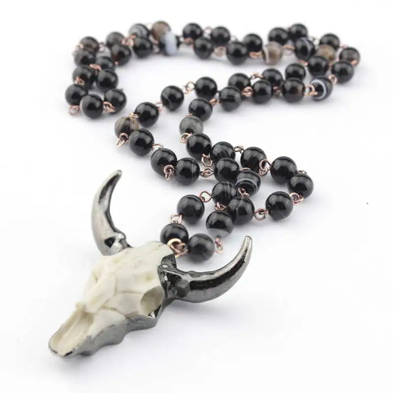 Boho Style Amazonite Stones Rosary Chain Necklace